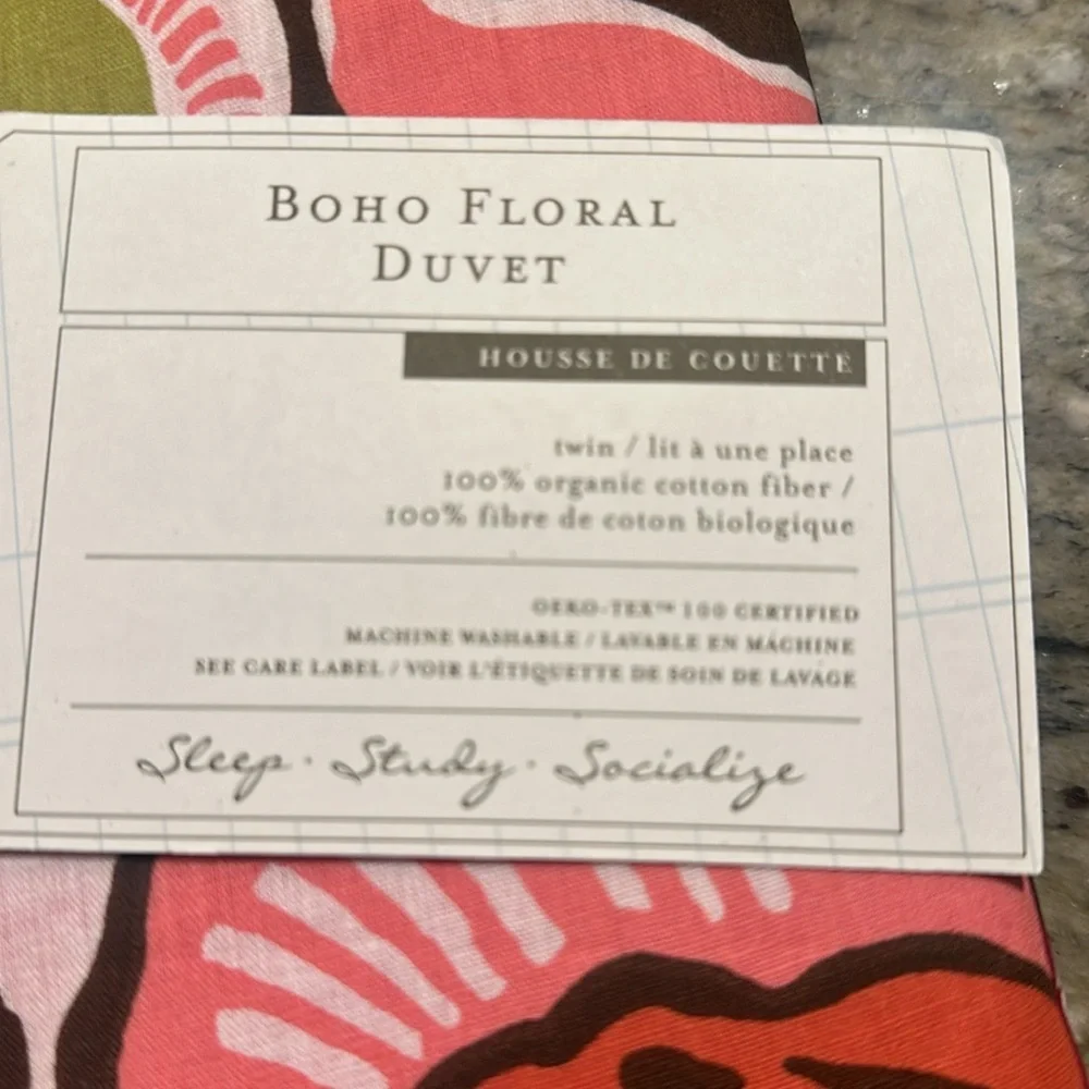 New Pottery Barn Dorm Boho Floral Twin Duvet Organic Cotton OEKO TEX Certified - Picture 3 of 6